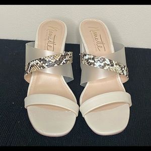 Nanette Lenore Beige open toed cross straps Mules